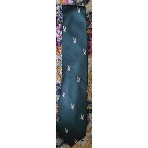 PinTail Mens necktie W/ Ducks - Silk Poly Blend Green
